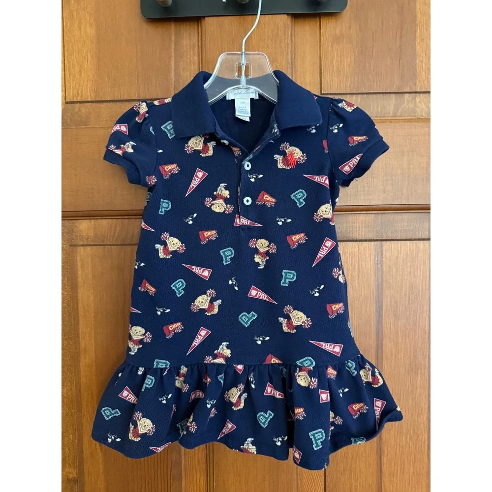 Ralph Lauren Polo Bear Cheerleader Dress Toddler Girls 12 Months Navy Mini